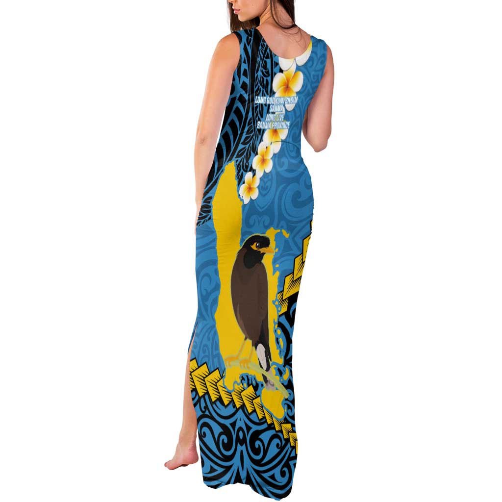 Sanma Province Tank Maxi Dress Vanuatu Pattern Myna Bird - Plumeria Flag Color LT14 - Polynesian Pride