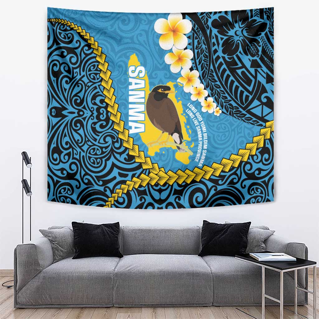 Sanma Province Tapestry Vanuatu Pattern Myna Bird - Plumeria Flag Color