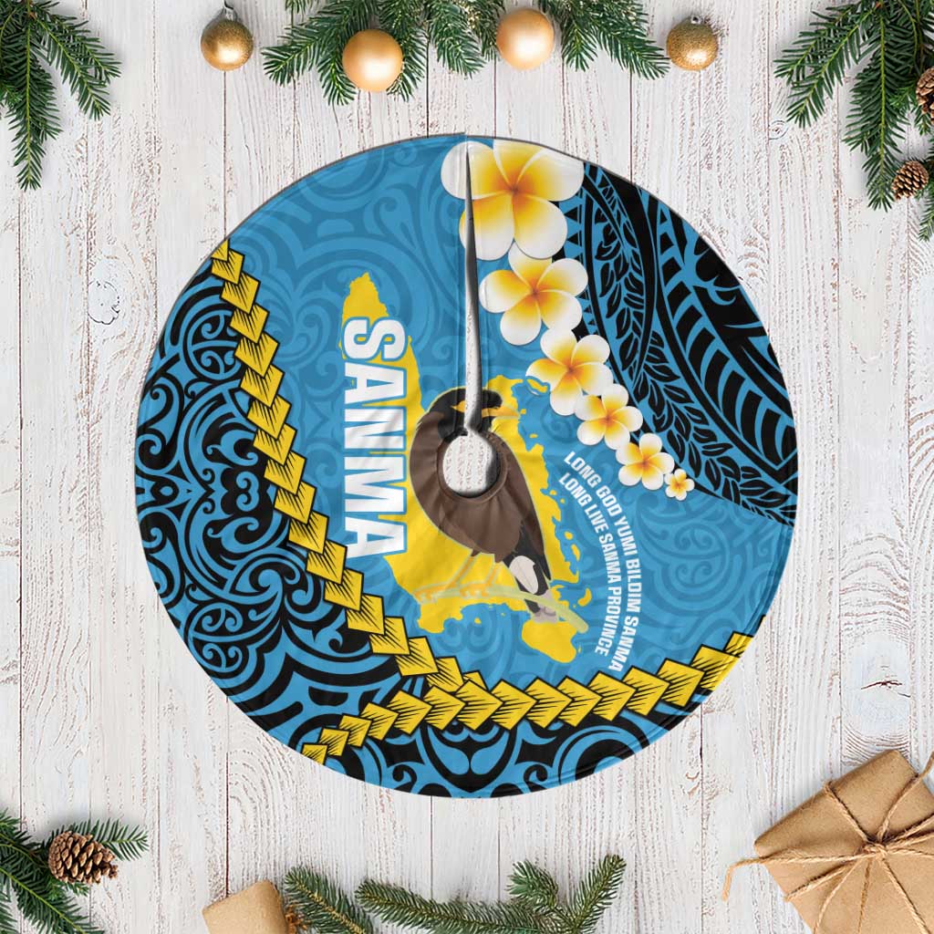 Sanma Province Tree Skirt Vanuatu Pattern Myna Bird - Plumeria Flag Color