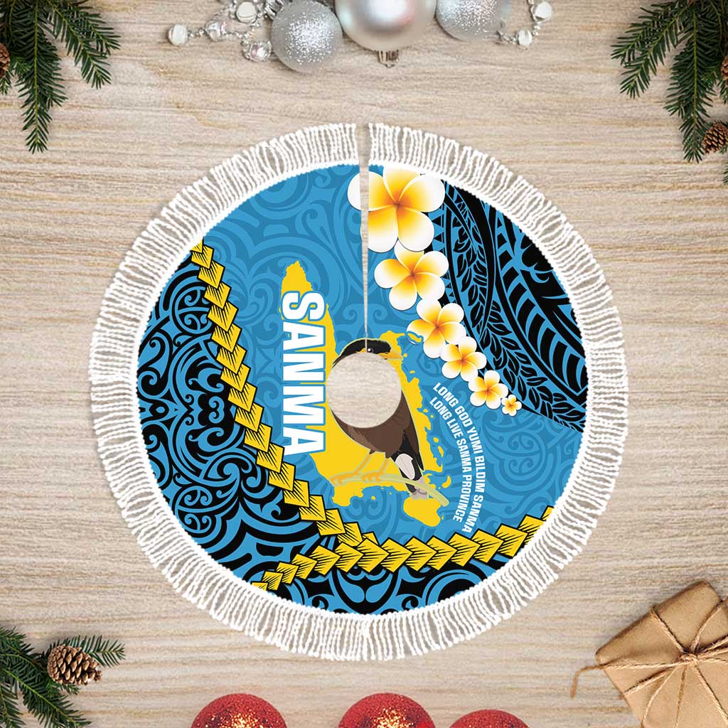Sanma Province Tree Skirt Vanuatu Pattern Myna Bird - Plumeria Flag Color