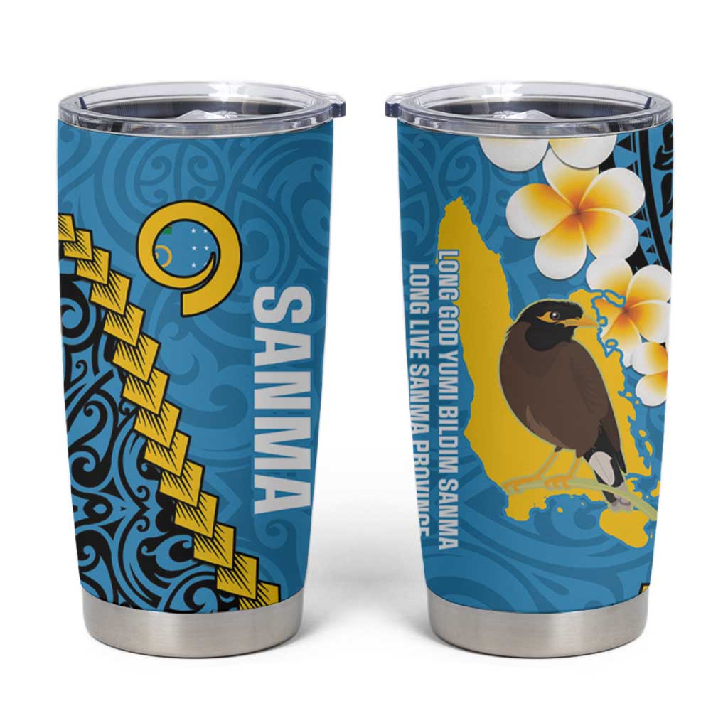 Sanma Province Tumbler Cup Vanuatu Pattern Myna Bird With Plumeria Flag Color LT14 Blue - Polynesian Pride