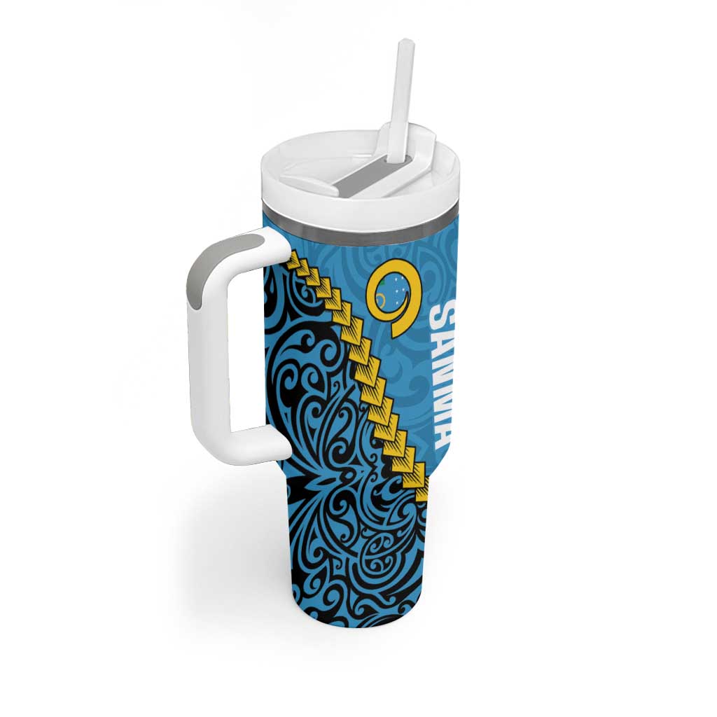 Sanma Province Tumbler With Handle Vanuatu Pattern Myna Bird With Plumeria Flag Color LT14 - Polynesian Pride