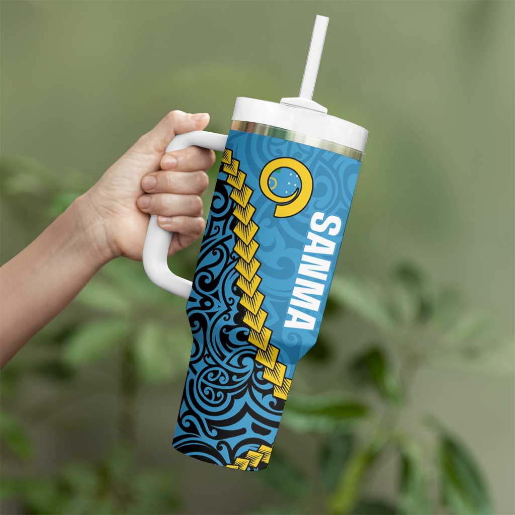 Sanma Province Tumbler With Handle Vanuatu Pattern Myna Bird With Plumeria Flag Color LT14 - Polynesian Pride