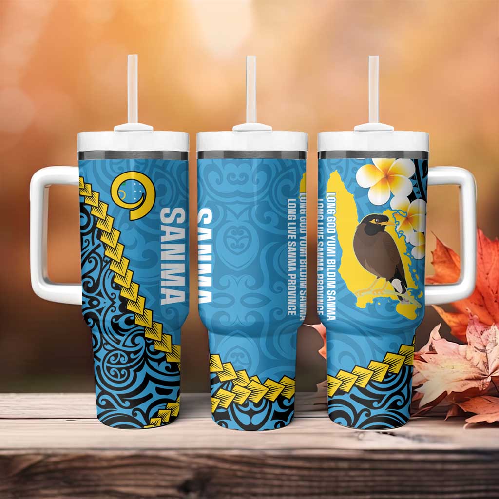 Sanma Province Tumbler With Handle Vanuatu Pattern Myna Bird With Plumeria Flag Color LT14 - Polynesian Pride
