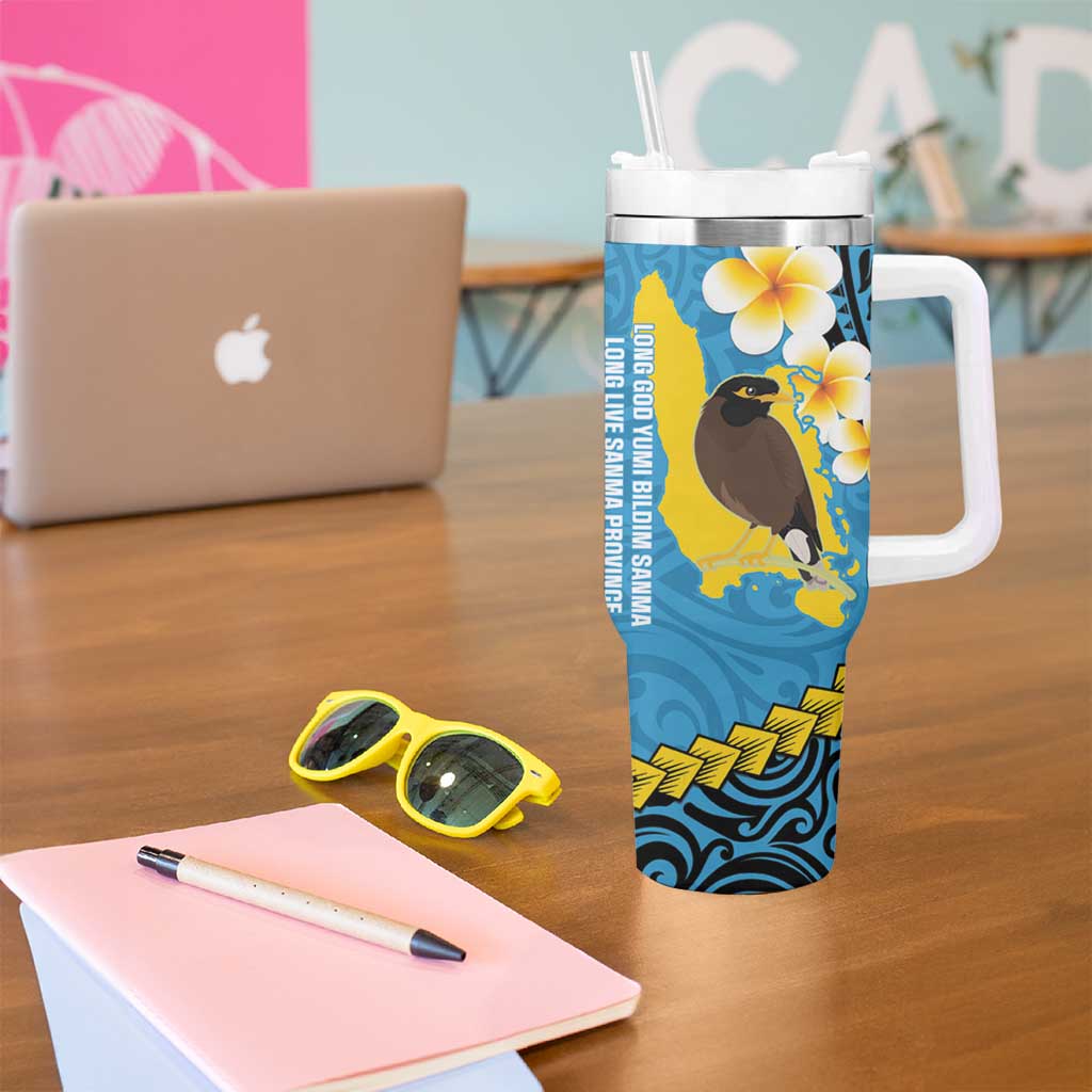 Sanma Province Tumbler With Handle Vanuatu Pattern Myna Bird With Plumeria Flag Color LT14 - Polynesian Pride