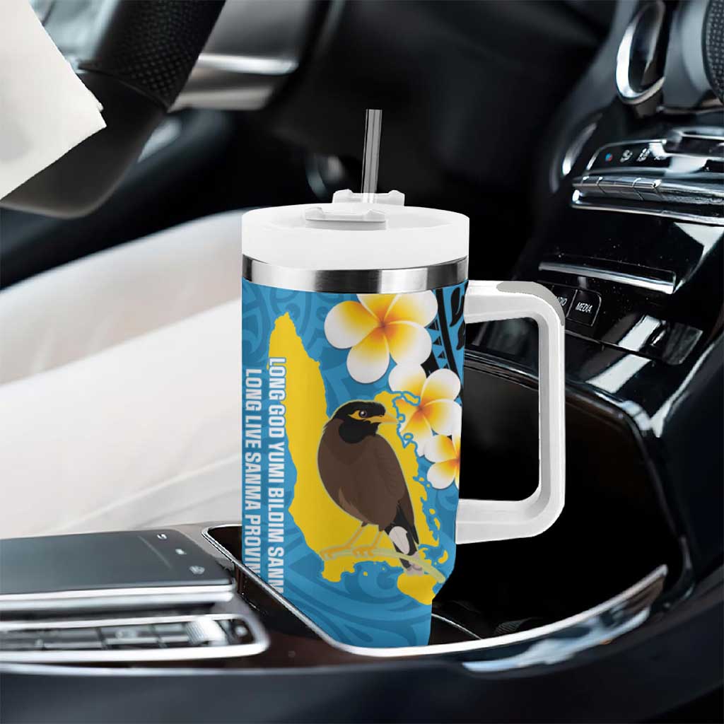 Sanma Province Tumbler With Handle Vanuatu Pattern Myna Bird With Plumeria Flag Color LT14 - Polynesian Pride