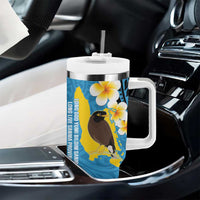 Sanma Province Tumbler With Handle Vanuatu Pattern Myna Bird With Plumeria Flag Color LT14 - Polynesian Pride