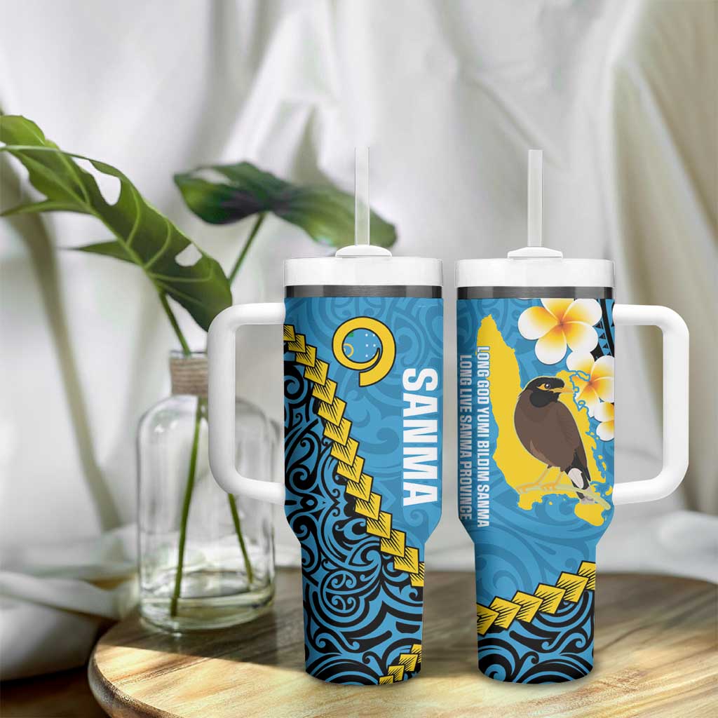 Sanma Province Tumbler With Handle Vanuatu Pattern Myna Bird With Plumeria Flag Color LT14 - Polynesian Pride
