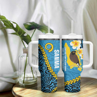 Sanma Province Tumbler With Handle Vanuatu Pattern Myna Bird With Plumeria Flag Color LT14 - Polynesian Pride