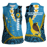 Sanma Province Women Sleeveless Polo Shirt Vanuatu Pattern Myna Bird - Plumeria Flag Color