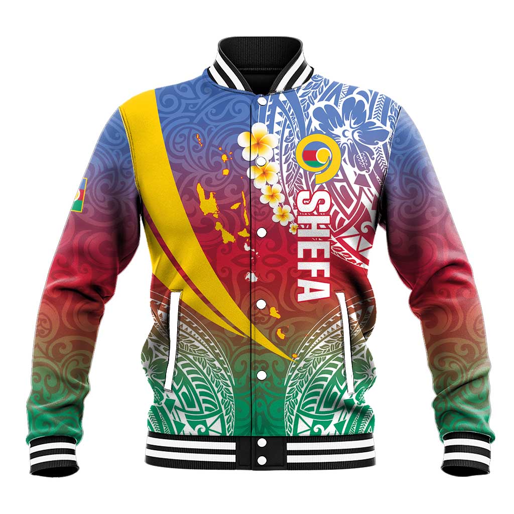 Shefa Province Baseball Jacket Vanuatu Pattern Map - Plumeria Flag Color LT14 Unisex Red - Polynesian Pride