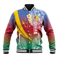 Shefa Province Baseball Jacket Vanuatu Pattern Map - Plumeria Flag Color LT14 Unisex Red - Polynesian Pride