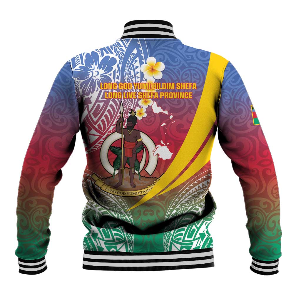 Shefa Province Baseball Jacket Vanuatu Pattern Map - Plumeria Flag Color LT14 - Polynesian Pride