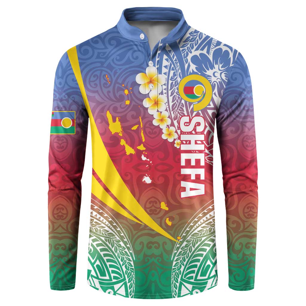 Shefa Province Button Sweatshirt Vanuatu Pattern Map - Plumeria Flag Color LT14 Red - Polynesian Pride