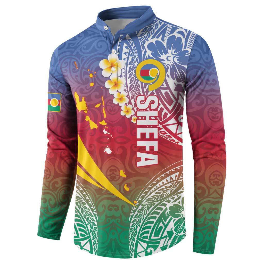 Shefa Province Button Sweatshirt Vanuatu Pattern Map - Plumeria Flag Color LT14 - Polynesian Pride