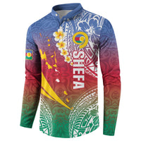 Shefa Province Button Sweatshirt Vanuatu Pattern Map - Plumeria Flag Color LT14 - Polynesian Pride