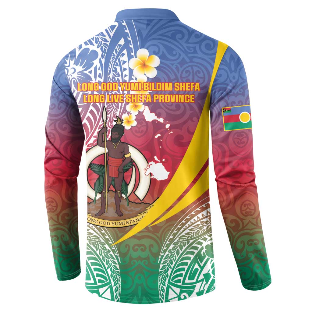Shefa Province Button Sweatshirt Vanuatu Pattern Map - Plumeria Flag Color LT14 - Polynesian Pride