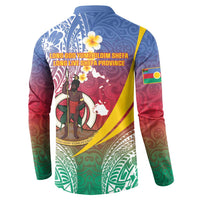 Shefa Province Button Sweatshirt Vanuatu Pattern Map - Plumeria Flag Color LT14 - Polynesian Pride