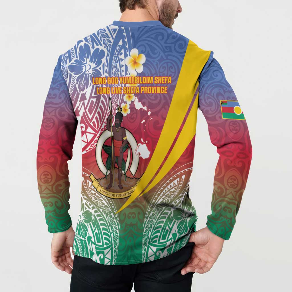 Shefa Province Button Sweatshirt Vanuatu Pattern Map - Plumeria Flag Color LT14 - Polynesian Pride