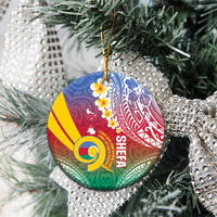 Shefa Province Ceramic Ornament Vanuatu Pattern Map - Plumeria Flag Color LT14 - Polynesian Pride