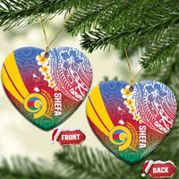 Shefa Province Ceramic Ornament Vanuatu Pattern Map - Plumeria Flag Color LT14 Heart Red - Polynesian Pride