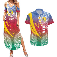 Shefa Province Couples Matching Summer Maxi Dress and Hawaiian Shirt Vanuatu Pattern Map - Plumeria Flag Color LT14 Red - Polynesian Pride