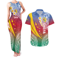 Shefa Province Couples Matching Tank Maxi Dress and Hawaiian Shirt Vanuatu Pattern Map - Plumeria Flag Color LT14 Red - Polynesian Pride
