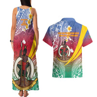 Shefa Province Couples Matching Tank Maxi Dress and Hawaiian Shirt Vanuatu Pattern Map - Plumeria Flag Color LT14 - Polynesian Pride