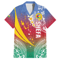 Shefa Province Family Matching Off Shoulder Maxi Dress and Hawaiian Shirt Vanuatu Pattern Map - Plumeria Flag Color LT14 Dad's Shirt - Short Sleeve Red - Polynesian Pride