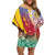 Shefa Province Family Matching Off Shoulder Short Dress and Hawaiian Shirt Vanuatu Pattern Map - Plumeria Flag Color