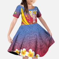 Shefa Province Family Matching Summer Maxi Dress and Hawaiian Shirt Vanuatu Pattern Map - Plumeria Flag Color LT14 Daughter's Dress Red - Polynesian Pride
