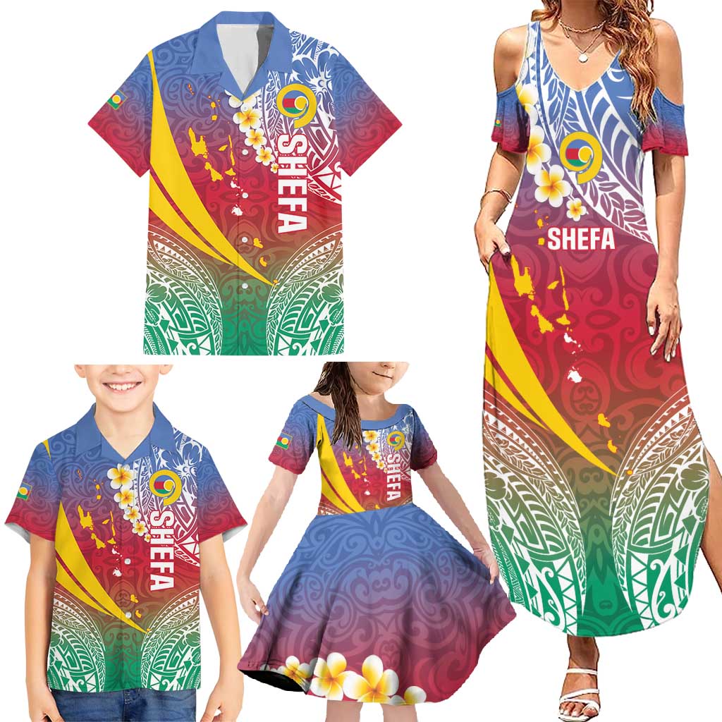 Shefa Province Family Matching Summer Maxi Dress and Hawaiian Shirt Vanuatu Pattern Map - Plumeria Flag Color LT14 - Polynesian Pride