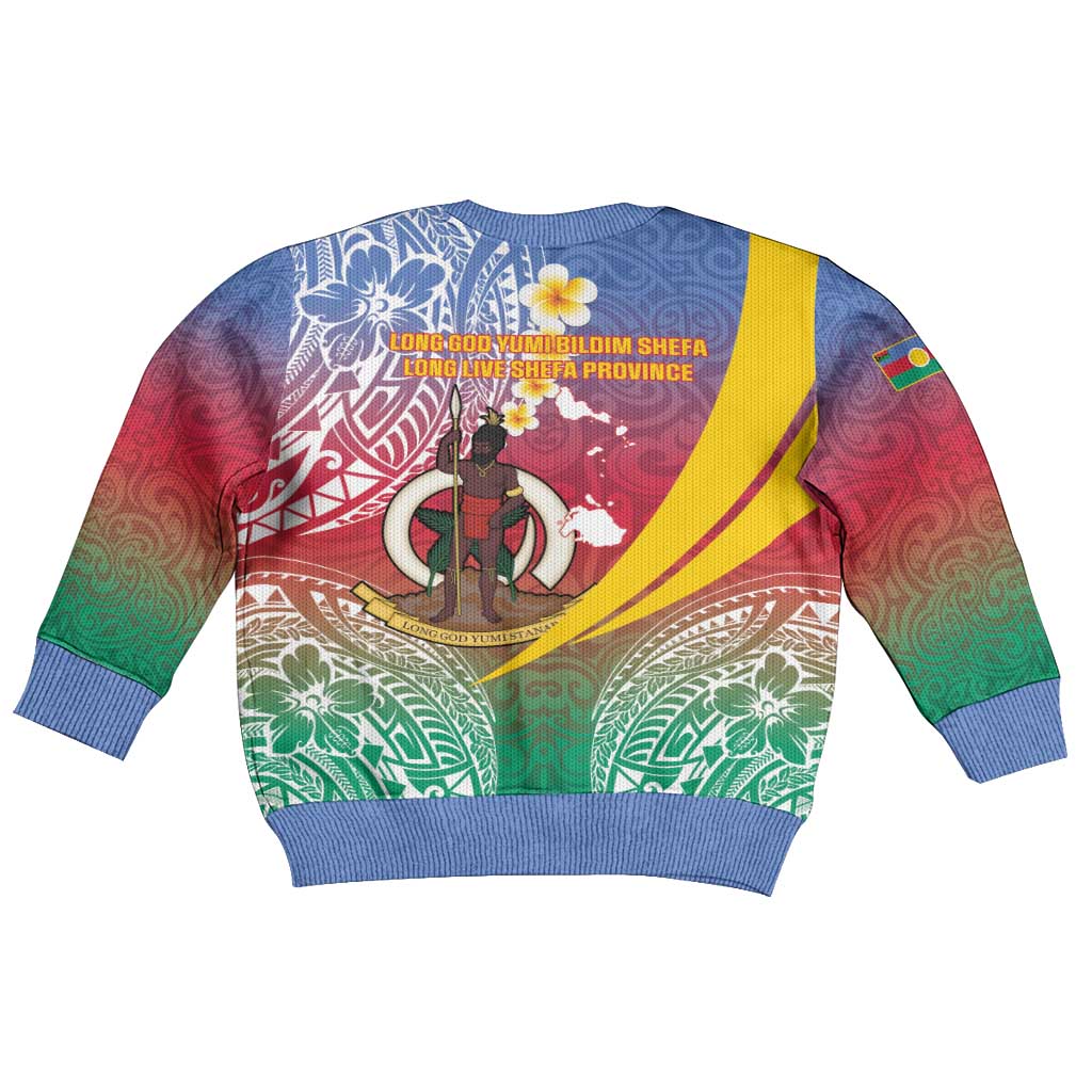 Shefa Province Kid Ugly Christmas Sweater Vanuatu Pattern Map - Plumeria Flag Color