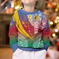 Shefa Province Kid Ugly Christmas Sweater Vanuatu Pattern Map - Plumeria Flag Color