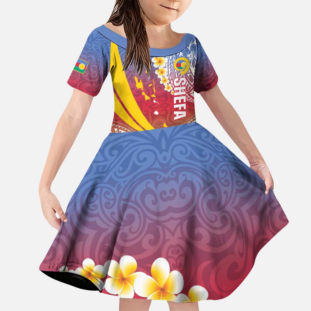 Shefa Province Kid Short Sleeve Dress Vanuatu Pattern Map - Plumeria Flag Color