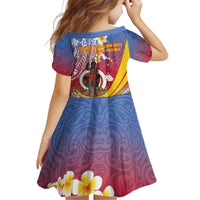 Shefa Province Kid Short Sleeve Dress Vanuatu Pattern Map - Plumeria Flag Color