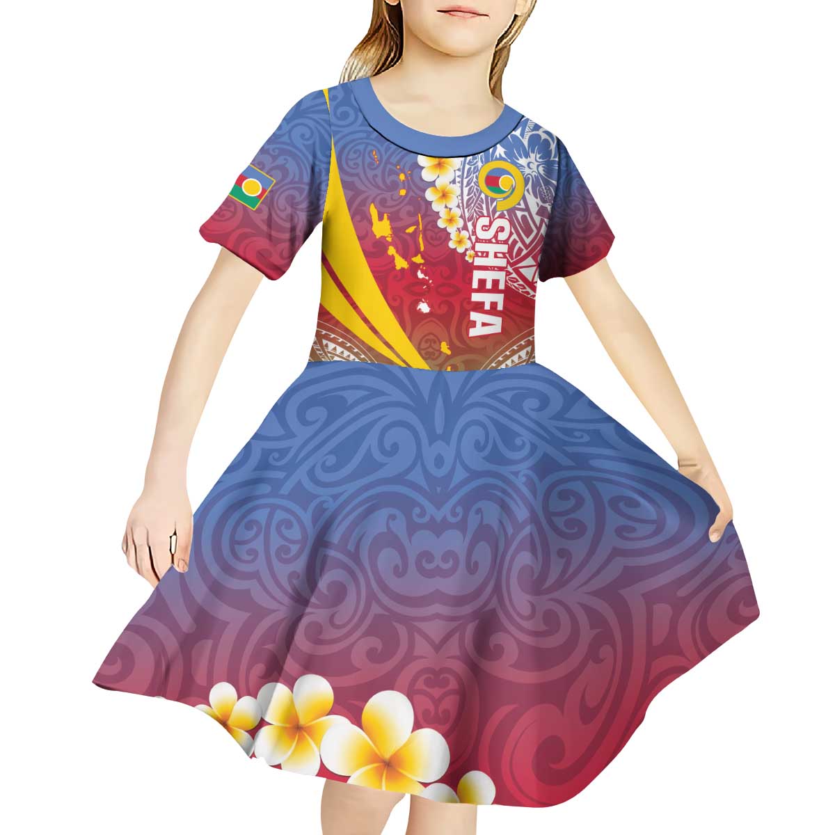 Shefa Province Kid Short Sleeve Dress Vanuatu Pattern Map - Plumeria Flag Color