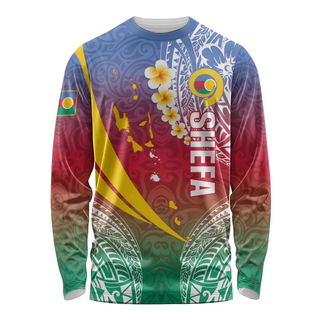 Shefa Province Long Sleeve Shirt Vanuatu Pattern Map - Plumeria Flag Color