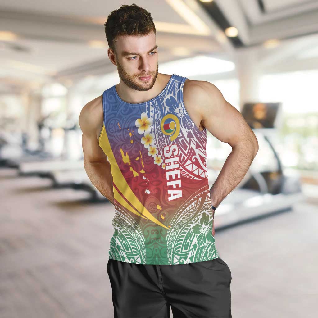 Shefa Province Men Tank Top Vanuatu Pattern Map - Plumeria Flag Color LT14 Red - Polynesian Pride