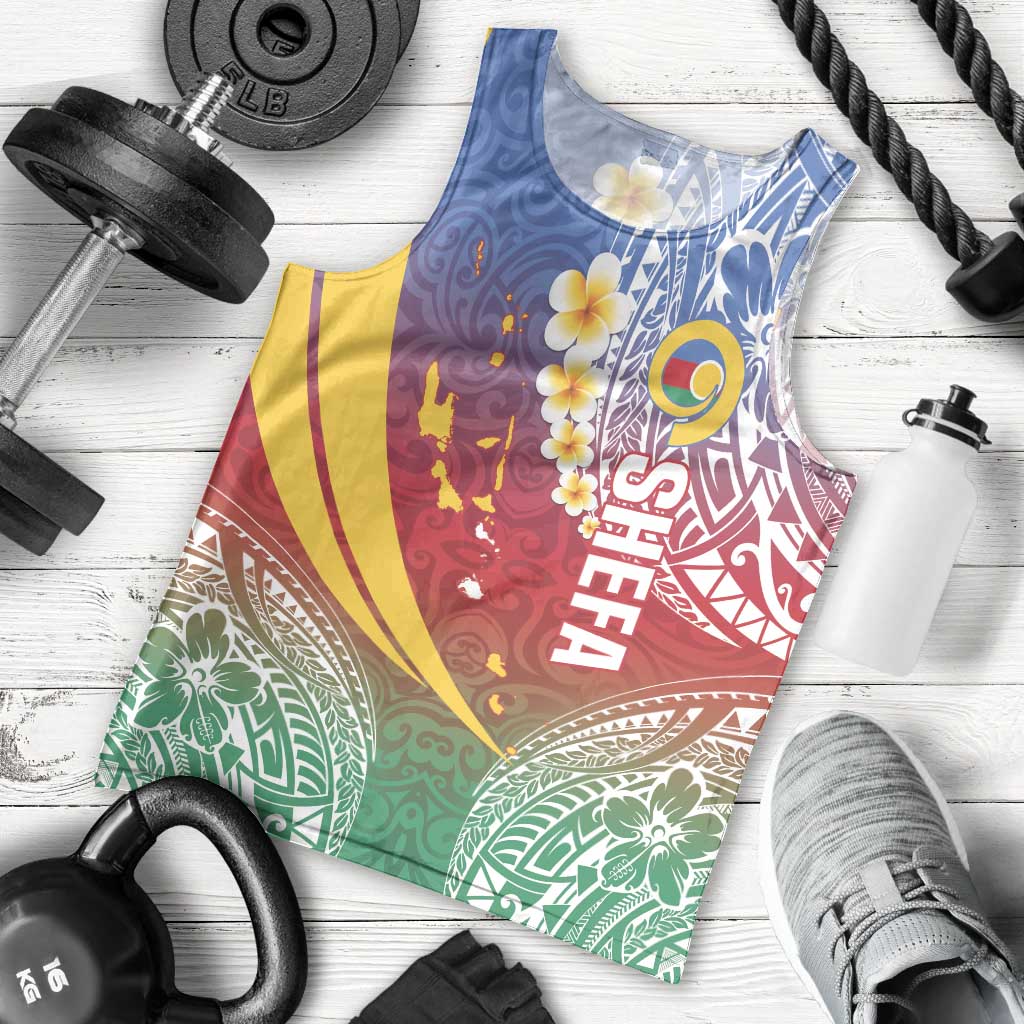 Shefa Province Men Tank Top Vanuatu Pattern Map - Plumeria Flag Color LT14 - Polynesian Pride