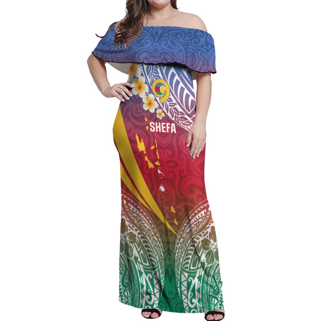 Shefa Province Off Shoulder Maxi Dress Vanuatu Pattern Map - Plumeria Flag Color LT14 Women Red - Polynesian Pride