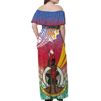 Shefa Province Off Shoulder Maxi Dress Vanuatu Pattern Map - Plumeria Flag Color LT14 - Polynesian Pride