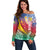 Shefa Province Off Shoulder Sweater Vanuatu Pattern Map - Plumeria Flag Color