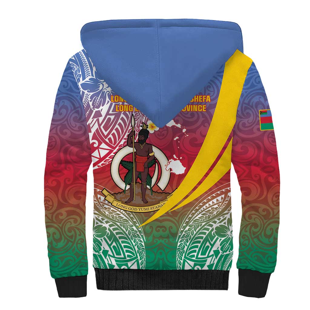 Shefa Province Sherpa Hoodie Vanuatu Pattern Map - Plumeria Flag Color LT14 - Polynesian Pride