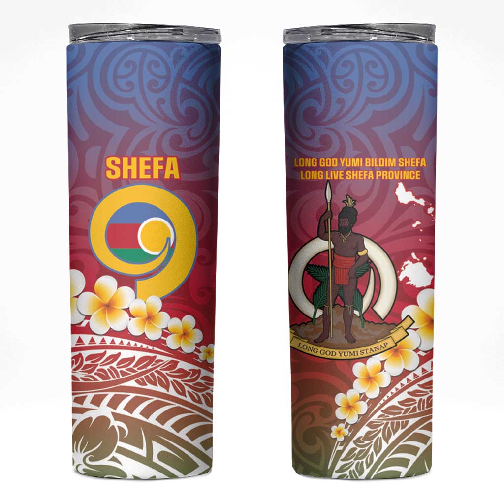 Shefa Province Skinny Tumbler Vanuatu Pattern Map With Plumeria Flag Color