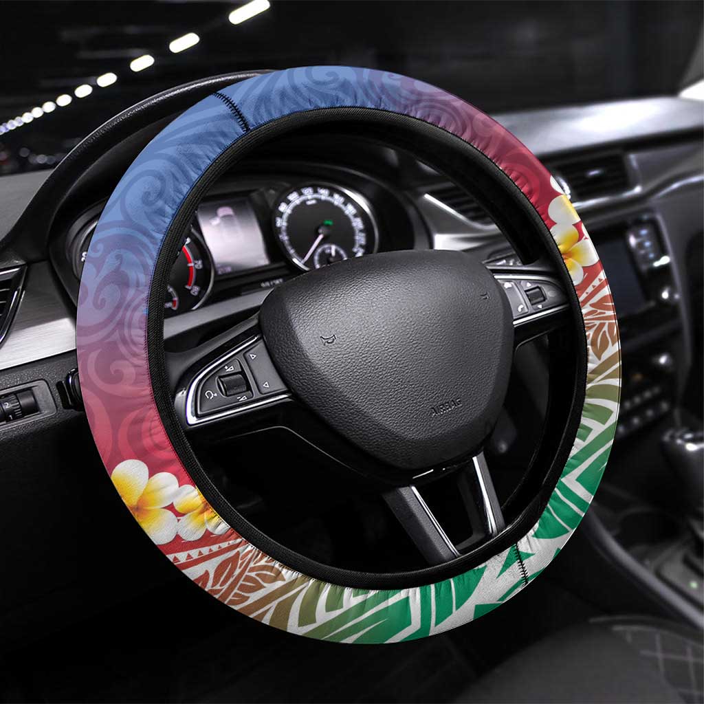 Shefa Province Steering Wheel Cover Vanuatu Pattern Map - Plumeria Flag Color LT14 Universal Fit Red - Polynesian Pride