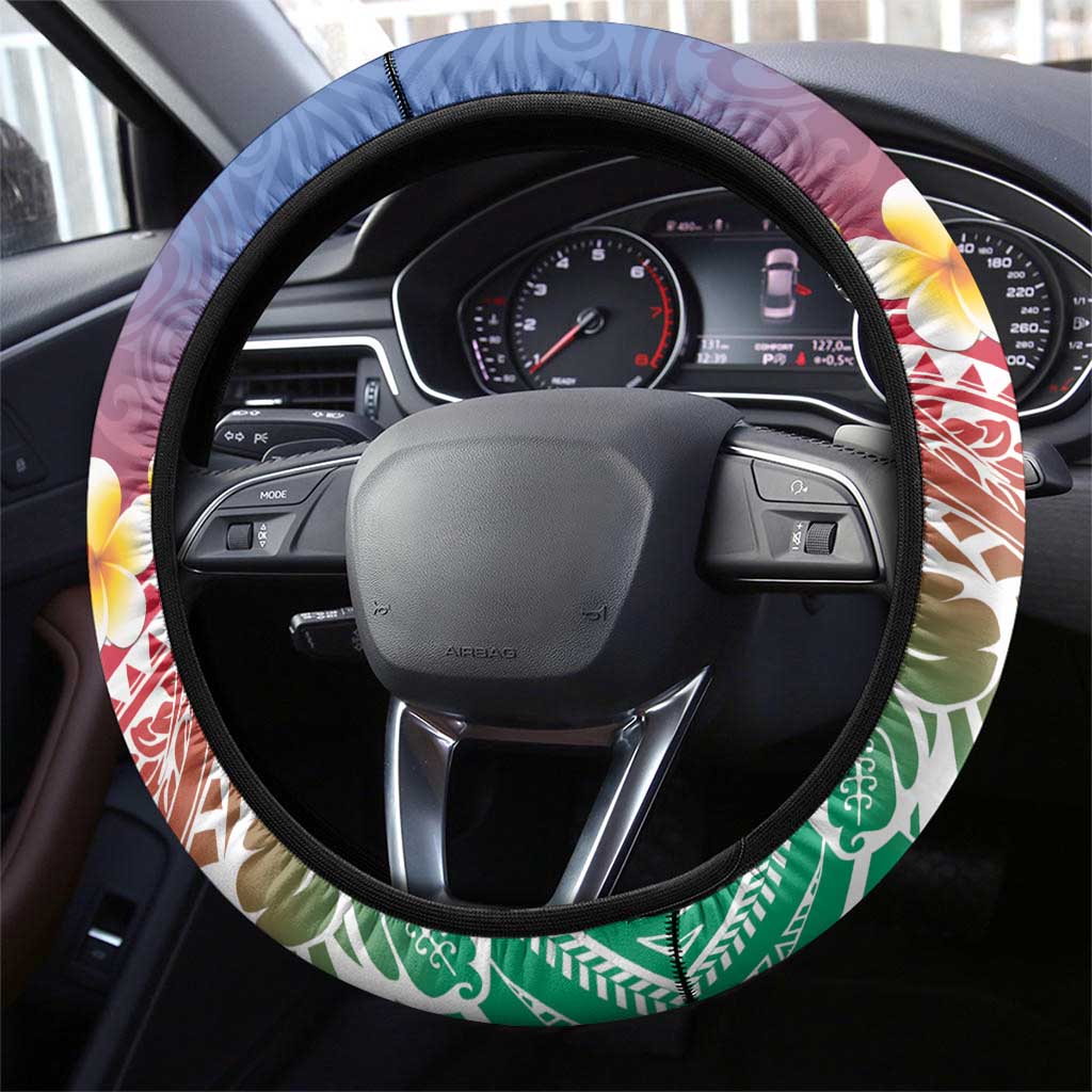 Shefa Province Steering Wheel Cover Vanuatu Pattern Map - Plumeria Flag Color LT14 - Polynesian Pride