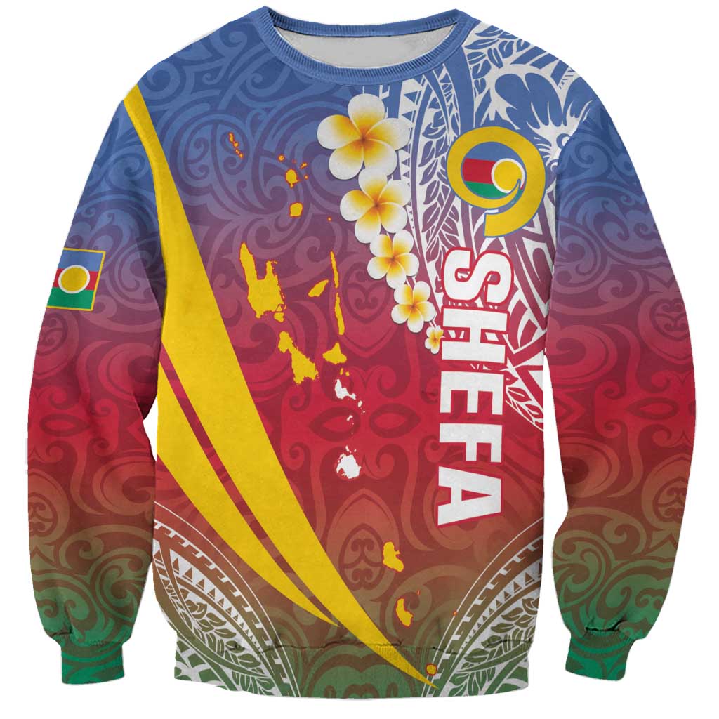 Shefa Province Sweatshirt Vanuatu Pattern Map - Plumeria Flag Color LT14 Unisex Red - Polynesian Pride