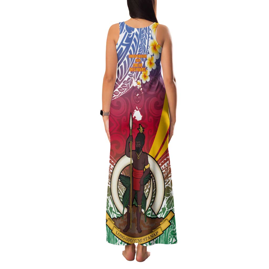 Shefa Province Tank Maxi Dress Vanuatu Pattern Map - Plumeria Flag Color LT14 - Polynesian Pride