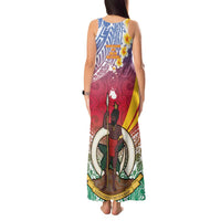 Shefa Province Tank Maxi Dress Vanuatu Pattern Map - Plumeria Flag Color LT14 - Polynesian Pride